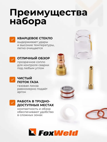 Набор GLASSY №3 15,0 мм FOXWELD (TIG 17/18/26) д. 2,4 мм вольфрам