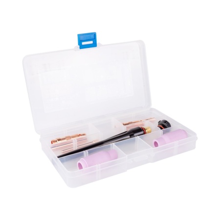 Набор комплектующих FoxWeld TIG17/18/26 (10 предметов: сопла №5-2шт., цанги 1,6мм-2шт., 2,4мм-2шт., корп.цанги 1,6 и 2,4, колп. длин./кор.)