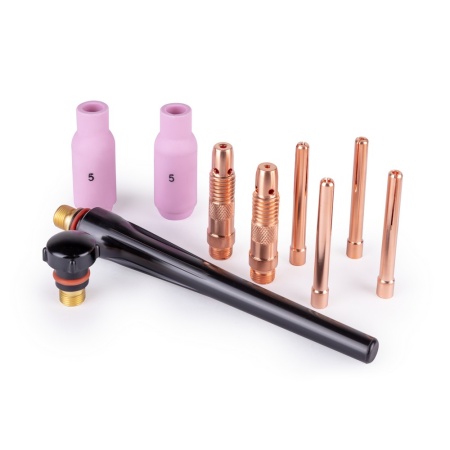 Набор комплектующих FoxWeld TIG17/18/26 (10 предметов: сопла №5-2шт., цанги 1,6мм-2шт., 2,4мм-2шт., корп.цанги 1,6 и 2,4, колп. длин./кор.)